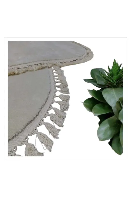 ALTUN CARPET FGHYUHUJIKL 3Lü Bej Modern Bej Post Pelüş Kaymaz Ponpon Saçaklı Yatak Odası Takımı 2 Adet 60*150 1 Adet 60*300 /
