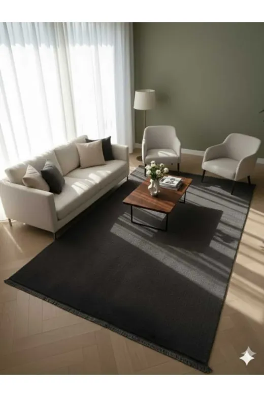 ALTUN CARPET fyjtuıhj Modern Düz Saçaklı Pelüş Halı Kaymaz Taban Solon Halısı