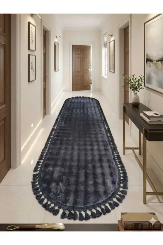 ALTUN CARPET GDRHTFGHJK Oval Modern Babil Antirasit Ponpon Saçakli Pelüş Hali Kaymaz Taban 13Ml Hav 2.2.kalinlik Var