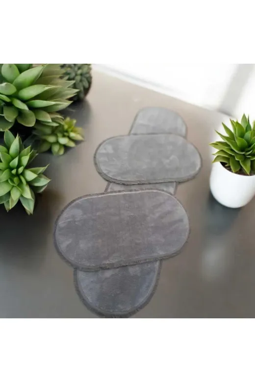 ALTUN CARPET gjfht6uyu8 Yatak Odası Post Pelüş Oval Kırem+Kar Beyaz +Gıri Düz Saçaklı 1 Adet +2 Adet