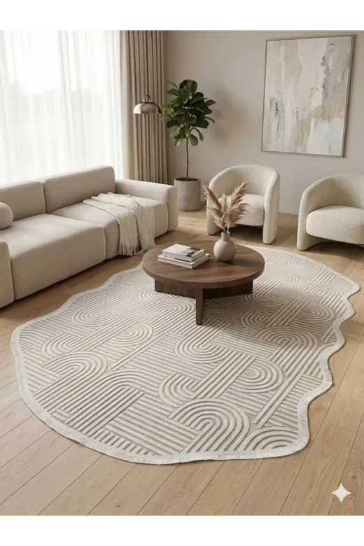 ALTUN CARPET GRDTHFYJGUHKJIM Akrilik Vizyon Kirem 4 Mevsim Dokuma Hali 5 Ml Hav Yüksekliği Var 7 Ml Kalinlik Var Modern Tasarim Oval