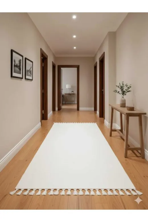 ALTUN CARPET HALIGYFJYTG Modern Karbeyaz Ponpon Saçakli Post Pelüş Kaymaz Taban Hali