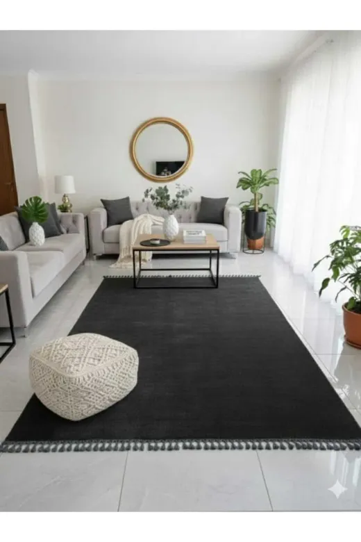 ALTUN CARPET HALIYOLJHGYFJYT Modern  Antirasit Ponpon Saçakli Post Pelüş Kaymaz Taban Hali Yolluk