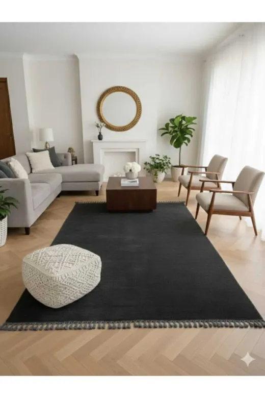 ALTUN CARPET HALIYOLJHGYFJYT Modern  Antirasit Ponpon Saçakli Post Pelüş Kaymaz Taban Hali Yolluk