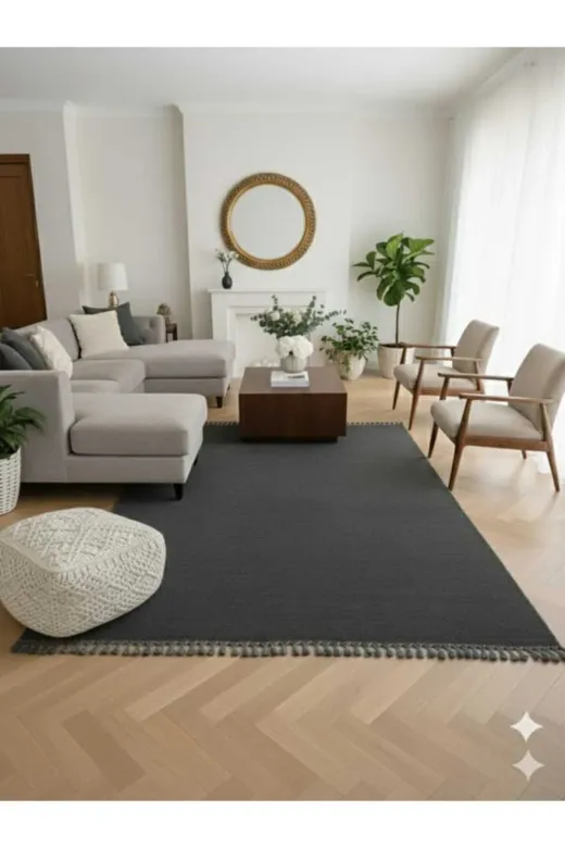 ALTUN CARPET HALIYOLJHGYFJYT Modern  Antirasit Ponpon Saçakli Post Pelüş Kaymaz Taban Hali Yolluk