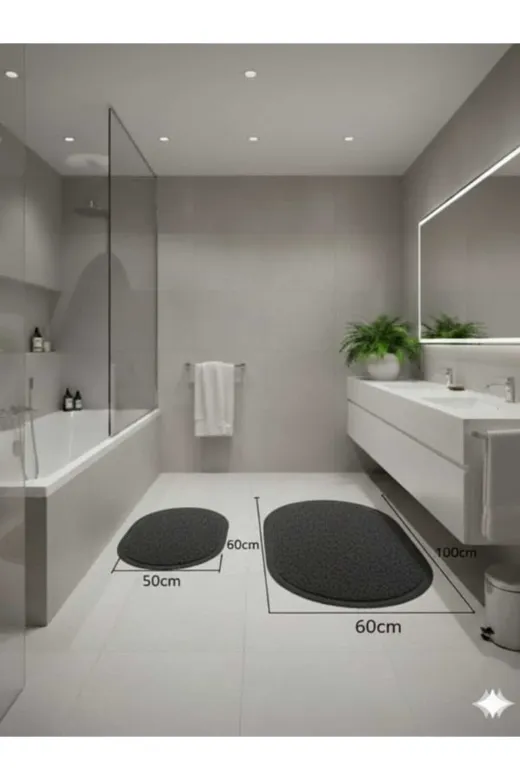 ALTUN CARPET hdstredyjuhıjm 2Li Düz Saçaklı Oval Banyo Paspası 1 Adet 60*100+50*60