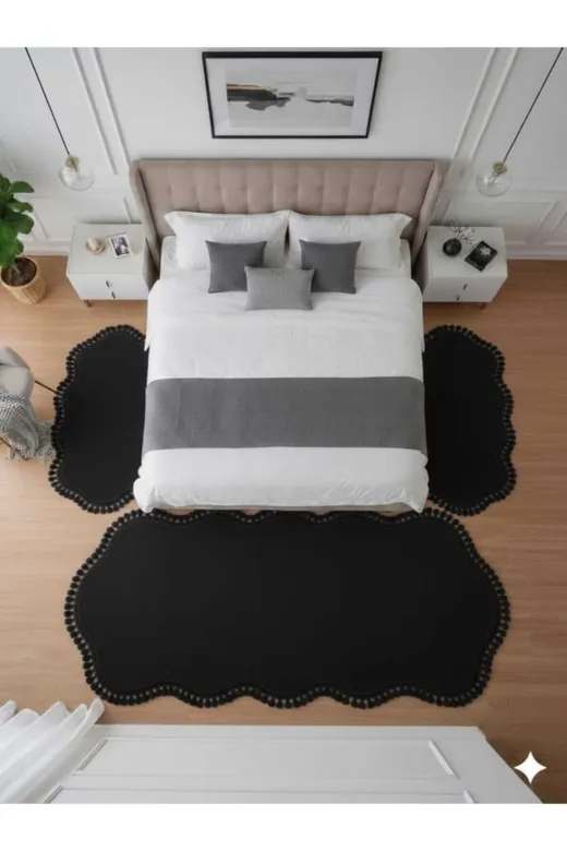 ALTUN CARPET HFGDTJGYIOKUYTRED Modern Çift Kafali Post Ponpon Saçakli Pelüş Hali 3Lü Set 60*300+2 Adet 60*150 Den Başlayan Seçenekl