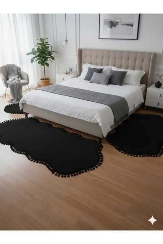 ALTUN CARPET HFGDTJGYIOKUYTRED Modern Çift Kafali Post Ponpon Saçakli Pelüş Hali 3Lü Set 60*300+2 Adet 60*150 Den Başlayan Seçenekl