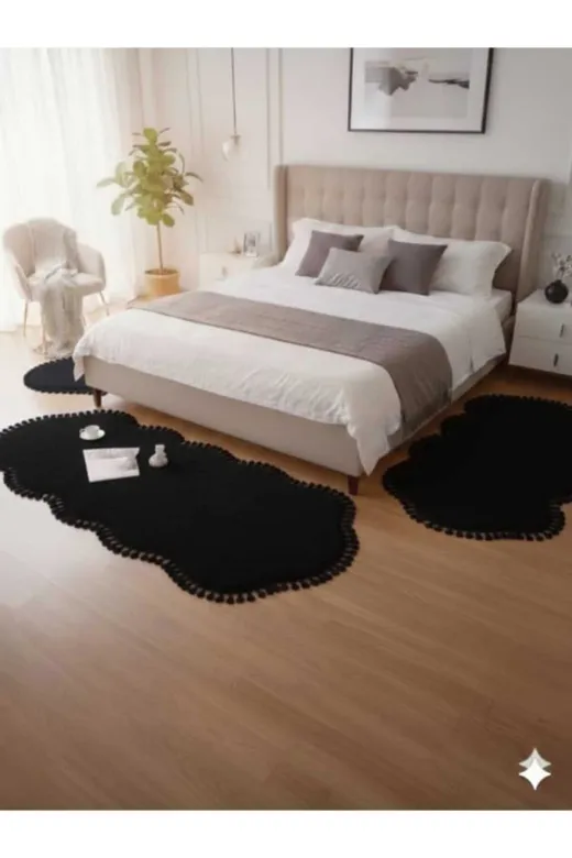 ALTUN CARPET HFGDTJGYIOKUYTRED Modern Çift Kafali Post Ponpon Saçakli Pelüş Hali 3Lü Set 60*300+2 Adet 60*150 Den Başlayan Seçenekl