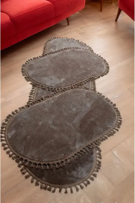 ALTUN CARPET hgytfghy 3Lü. 100 Cm Vizyon Ponpon Saçak Peluş Jel Kaymaz Halı 2 Adet 100*150+1 Adet 100*300