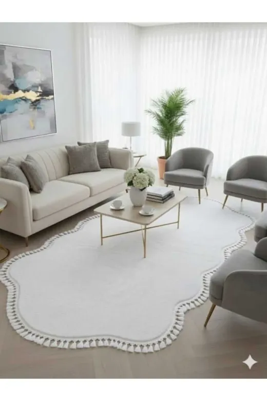 ALTUN CARPET HTRJYDYTFUIHOJKPP Modern Çift Kafali Post Ponpon Saçakli Pelüş Hali Salon Halisi Koridor Halisi