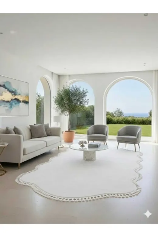 ALTUN CARPET HTRJYDYTFUIHOJKPP Modern Çift Kafali Post Ponpon Saçakli Pelüş Hali Salon Halisi Koridor Halisi