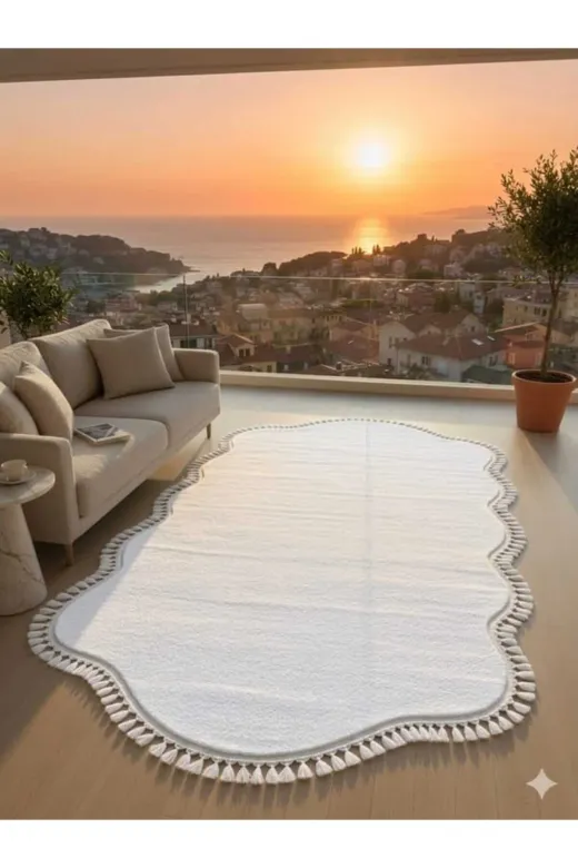 ALTUN CARPET HTRJYDYTFUIHOJKPP Modern Çift Kafali Post Ponpon Saçakli Pelüş Hali Salon Halisi Koridor Halisi