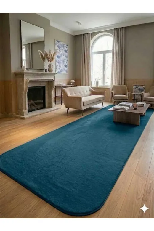 ALTUN CARPET HTRUIJOK Modern Türküaz Pelüş Kaymaz Salon Koridor Halisi 12Ml Hav Yüksekliği Var 2 Cm Kalinlik