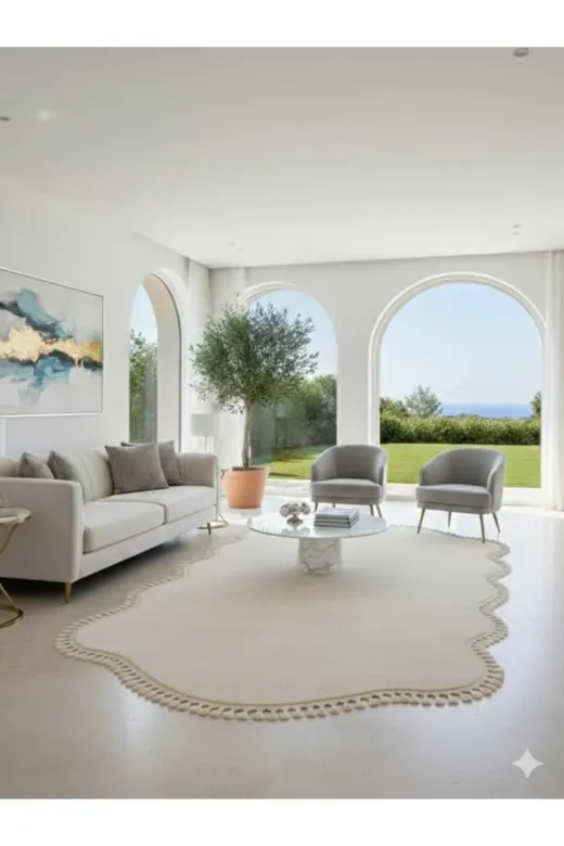 ALTUN CARPET MODERN SALON GFHCTJG Ponpon Saçakli Oval Modern Post Hali Pelüş Hali Çift Kafa Post