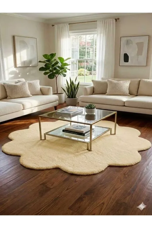 ALTUN CARPET RDTHFYGJUNM Modern Yuvarlak Papatya Pelüş Kaymaz Taban Hali 12Ml Hav Yüksekliği 2 Cm Kalinlik