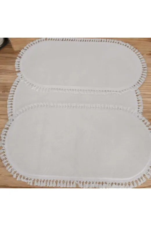 ALTUN CARPET rhdtrgyh 3Lü Set Kırem Modern Pelüş Halı Posr  Halı Ponpon Saçaklı Kaymaz Taban 1 Adet 120X120+2 Adet 60X120