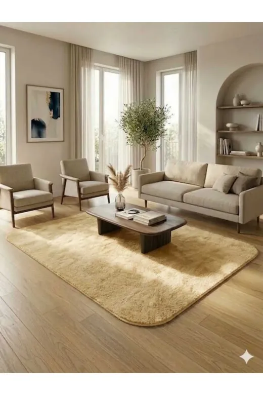 ALTUN CARPET RTFYGJKIÖ Modern Sarimsi Bej Pelüş Kaymaz Taban Salon Ve Koridor Halisi 12Ml Hav Yüksekliği Var 2 Cmkalin