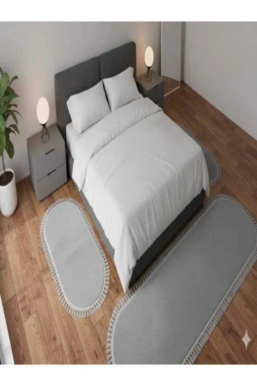 ALTUN CARPET RTHDY56TY7HJI 3Lükarbeyaz 6Renk Modern Post Pelüş Kaymazponpon Saçaklı Yatakodasıtakımı 1 Adet 60*300 2 Adet60*150