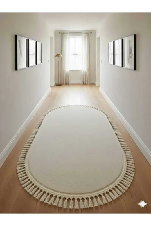 ALTUN CARPET SERDTFYGUHIJKOÖ Modern 300Cm + Oval Kirem Post Pelüş Ponpon Saçakli Kaymaz Taban Hali 12Ml Hav 2Cm Kalinlik