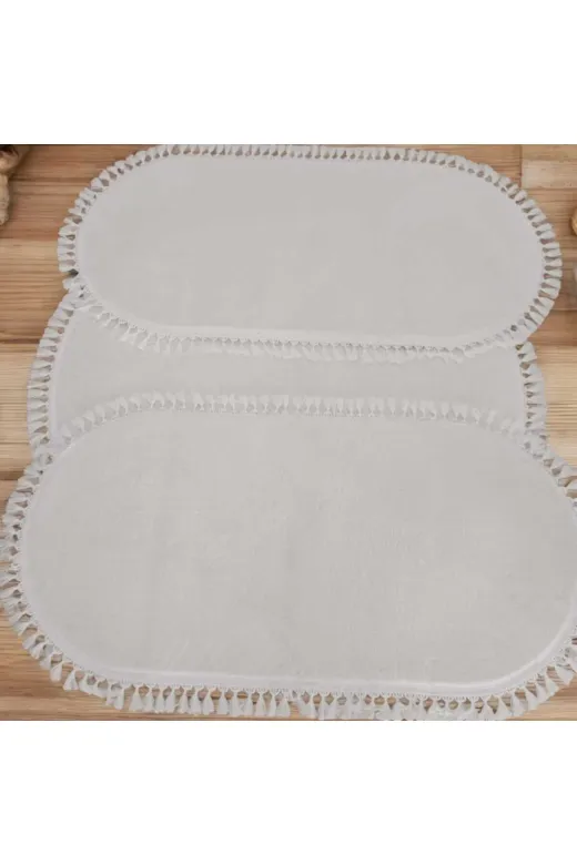 ALTUN CARPET setghjvgyh 3Lü Set Modern Pelüş Halı Post Halı Ponpon Saçaklı Kaymaz Taban 1 Adet 80X80+2 Adet 40X80
