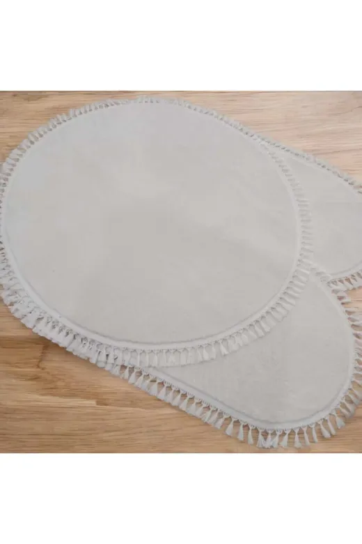 ALTUN CARPET setghjvgyh 3Lü Set Modern Pelüş Halı Post Halı Ponpon Saçaklı Kaymaz Taban 1 Adet 80X80+2 Adet 40X80