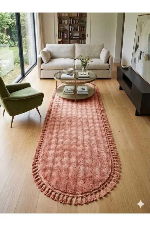 ALTUN CARPET SGFDHFGJUH Oval Modern Yavru Ağzi Pembe Pelüş Salon Koridor Halisi Kaymaz Ponpon Saçakli 13Ml Hav 2.2 Kalinlik