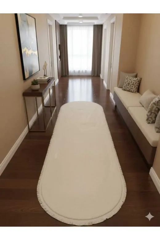 ALTUN CARPET vSFasgrhtejyrktuylıokplşç Düz Saçaklı Kırem Pelüş Halı Kaymaz Tabanlı Salon Koridor Yatak Odası Halısı