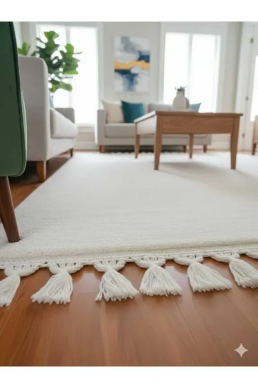 ALTUN CARPET YOPLKJHGYFTGY Moder Kirem Ponpon Saçakli Post Pelüş Kaymaz Hali Yolluk