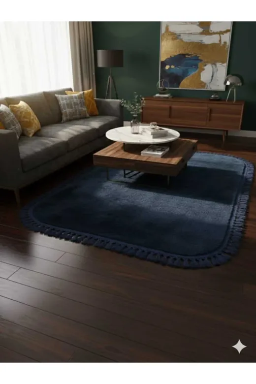 ALTUN CARPET YR5E6KRU75689UPOJ Modern Lacivert Kare Ponpon Saçakli 2Cm Kalinlik 12Ml Hav Yüksekliiği Kaymz Taban Hali