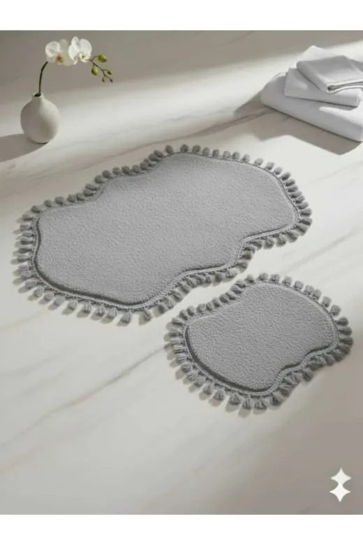 ALTUN CARPET YTGRESFR5TY 2Li Çift Kafa Post  Pelüş Ponpon Saçakli Banyo Paspas Takimi 40X50+50X80