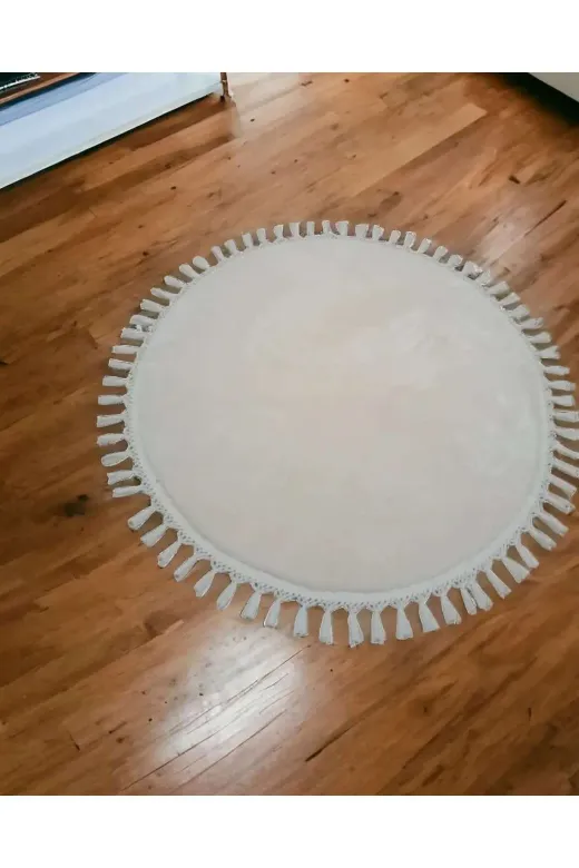ALTUN CARPET YUVARLHUGYFTF Modern Kirem Yuvarlak  Ponpon Saçakli Post Pelüş Kaymaz Taban Hali