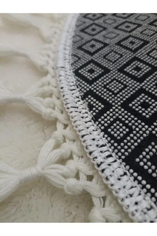 ALTUN CARPET YUVARLHUGYFTF Modern Kirem Yuvarlak  Ponpon Saçakli Post Pelüş Kaymaz Taban Hali