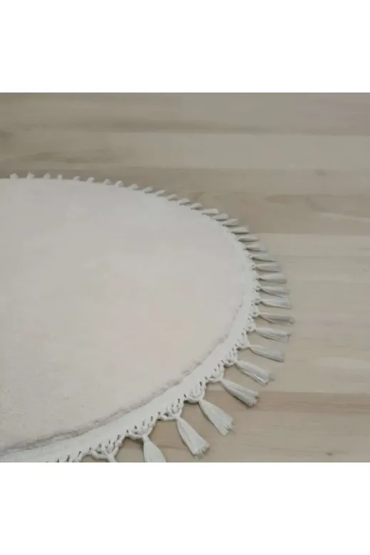 ALTUN CARPET YUVARLHUGYFTF Modern Kirem Yuvarlak  Ponpon Saçakli Post Pelüş Kaymaz Taban Hali