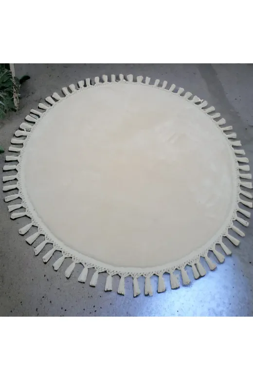 ALTUN CARPET YUVARLHUGYFTF Modern Kirem Yuvarlak  Ponpon Saçakli Post Pelüş Kaymaz Taban Hali