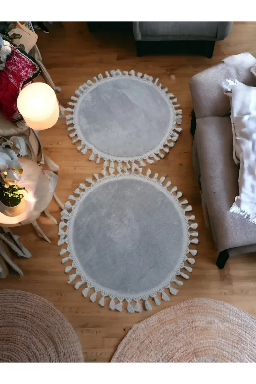 Altun HALIGHFGTYTJGY 2Li Açik Giri Çiftli 2 Adet 60X60 Post Pelüş Ponpon Saçakli Pelüş Kaymaz Taban Hali