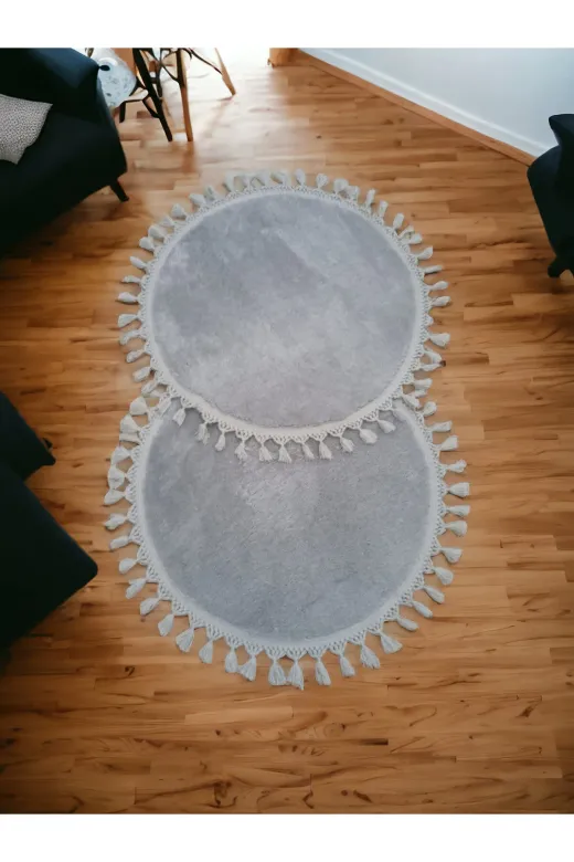 Altun HALIGHFGTYTJGY 2Li Açik Giri Çiftli 2 Adet 60X60 Post Pelüş Ponpon Saçakli Pelüş Kaymaz Taban Hali