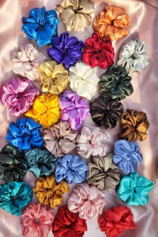 ALYESKA Büzgülü karışık Saten Toka 5 Adet Karışık Renk Saten Simit Toka Scrunchies