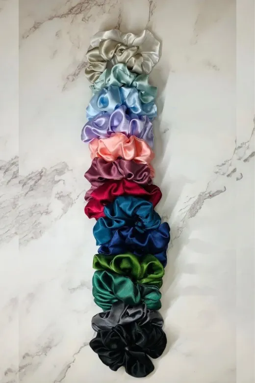 ALYESKA Büzgülü karışık Saten Toka 5 Adet Karışık Renk Saten Simit Toka Scrunchies