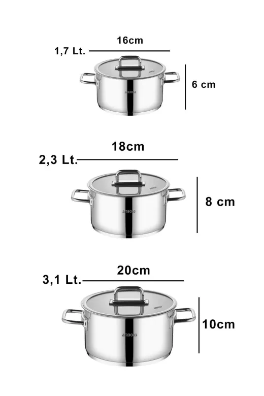 Amboss NOV-2278 Nova 6 Parça Paslanmaz Çelik Cam Kapaklı Tencere Seti