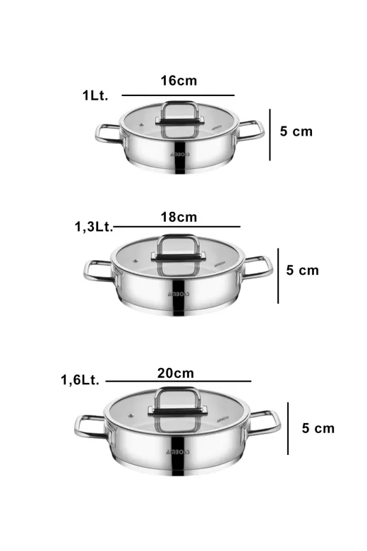 Amboss NOV-2285 Nova 6 Parça Paslanmaz Çelik Cam Kapaklı Sahan Seti