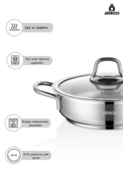 Amboss SAP-4066 Saphire 6 Parça Paslanmaz Çelik Indüksiyon Tabanlı Sahan Set