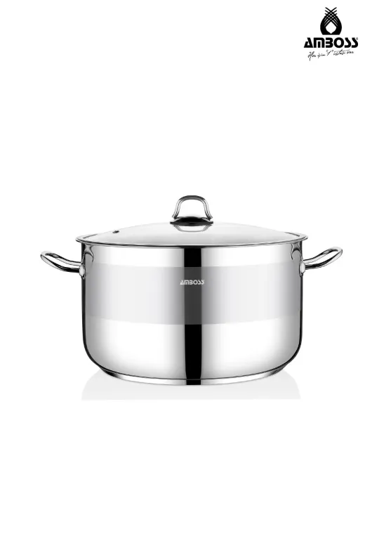 Amboss SAP-4288 Saphire Paslanmaz Çelik 34 Cm Cam Kapaklı Derin Tencere