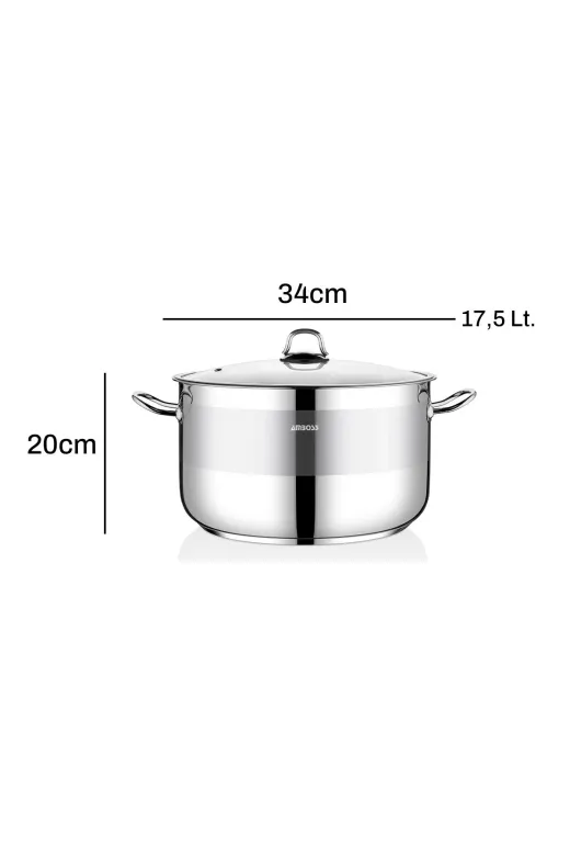 Amboss SAP-4288 Saphire Paslanmaz Çelik 34 Cm Cam Kapaklı Derin Tencere