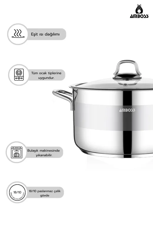 Amboss SAP-4318 Saphire Paslanmaz Çelik Derin Tencere - 22 Cm