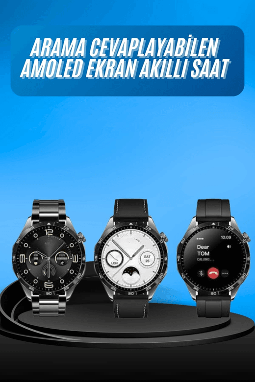 Amoled Ekran 3 Kordonlu Akıllı Saat 5.0 Bluetooth Bağlantılı Android Ve İos Uyumlu