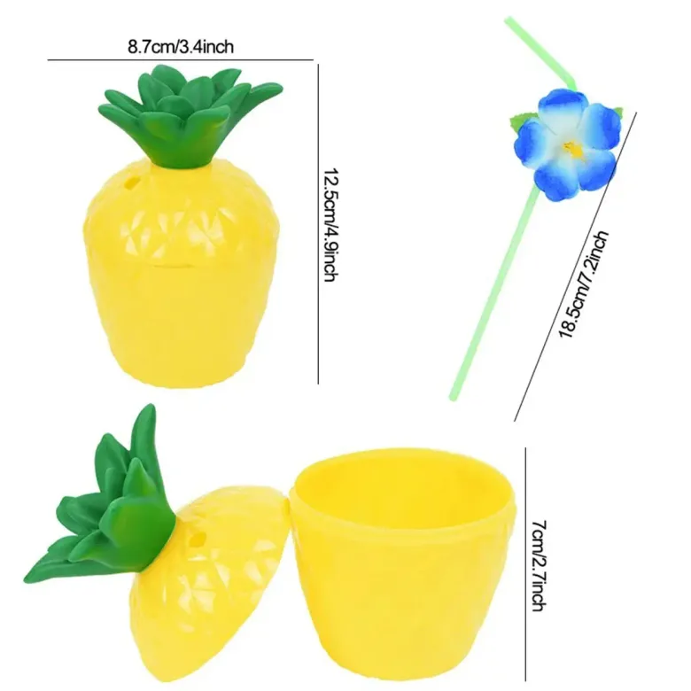 Ananas Hawaii Luau Aloha Pipetli İçecek Kabı Bardak 10x13 cm 1 Adet (4745)