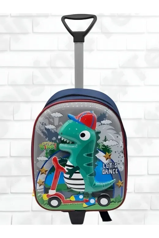 Anaokulu Kreş Dinozor Dino Karakter Çekçekli Tekerli 5D Kabartma Baskı Okul Çantası Sırt Çantası