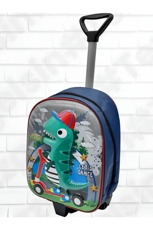 Anaokulu Kreş Dinozor Dino Karakter Çekçekli Tekerli 5D Kabartma Baskı Okul Çantası Sırt Çantası