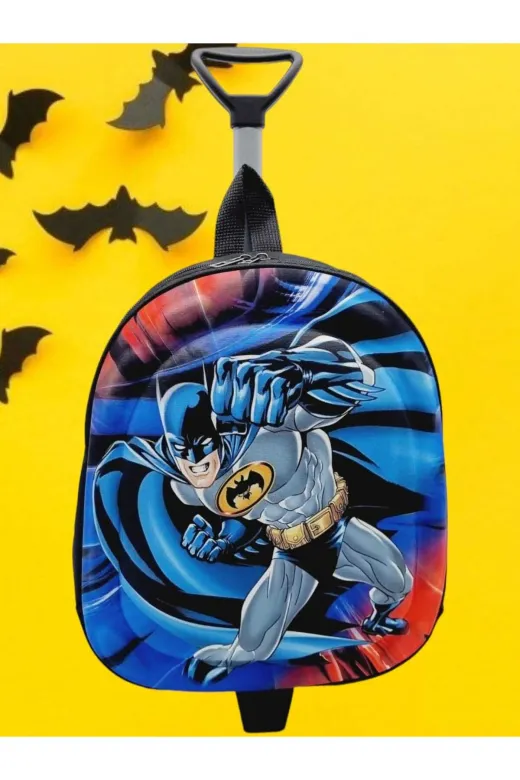 Anaokulu Kreş Yarasa Adam Batman Figürlü Çekçekli Ve Tekerli Okul Çantası Ve Sırt Çantası